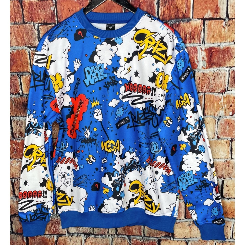 NWT Screenshot Brand Blue Men’s Large Urban Hip Hop Street Fleece Sweatshirt